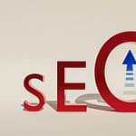 a red sign with a blue arrow pointing to the word search
